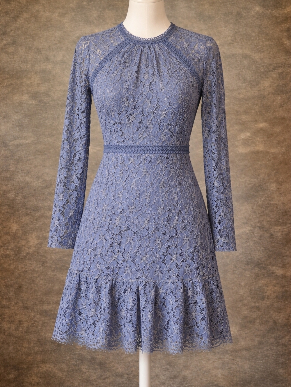 Adelyn Rae Blue Lace Long-Sleeve Fit & Flare Dress